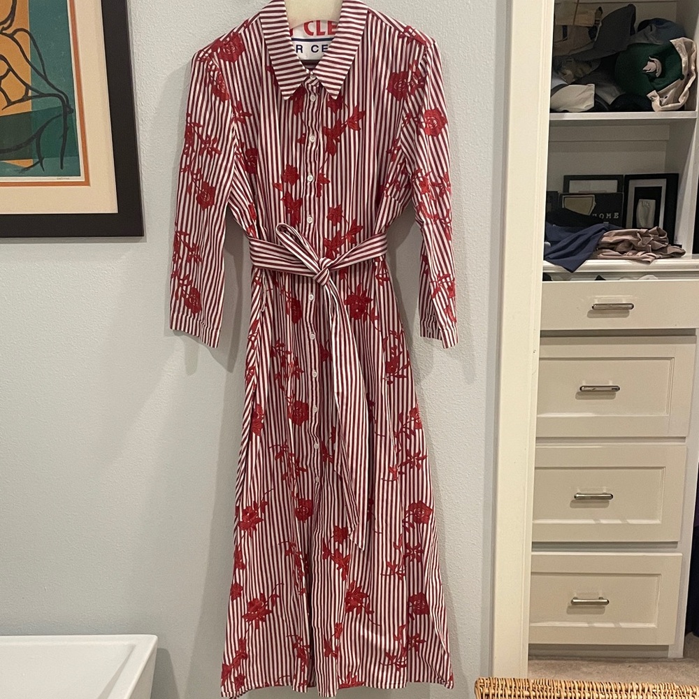 Zara Red and White Long Sleeve Floral Dress